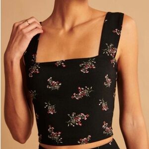 NWOT Abercrombie Black Floral Crop Tank Top
